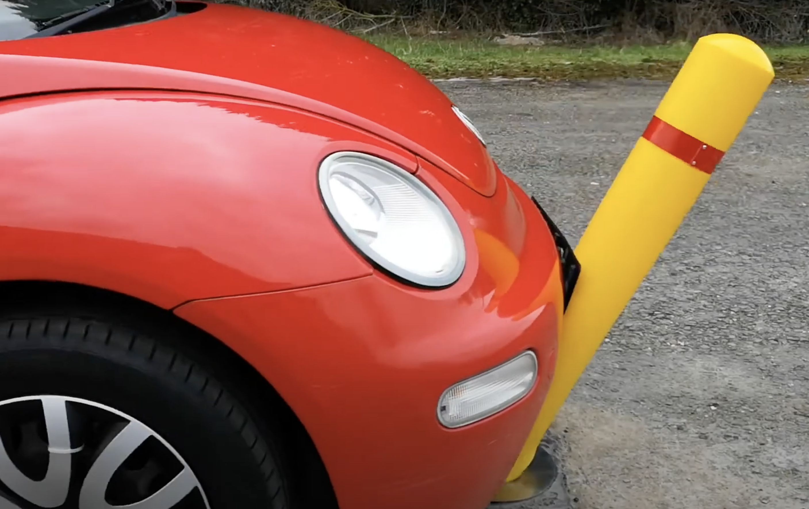 Flexible Bollard being struck by a car